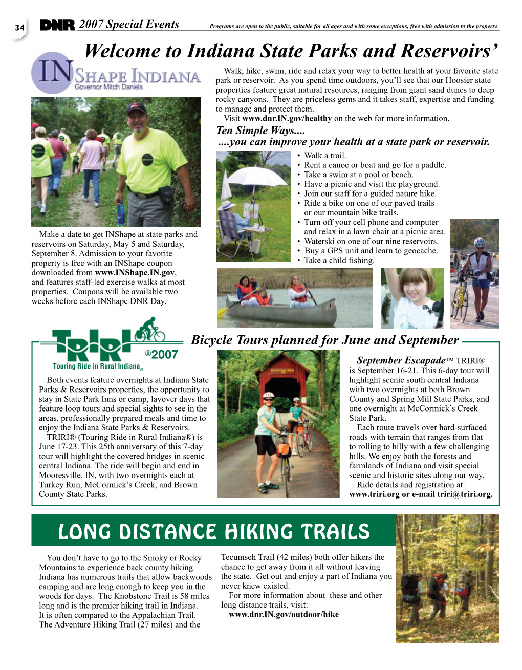 LONG DISTANCE HIKING TRAILS Welcome to Indiana State Parks and Reservoirs