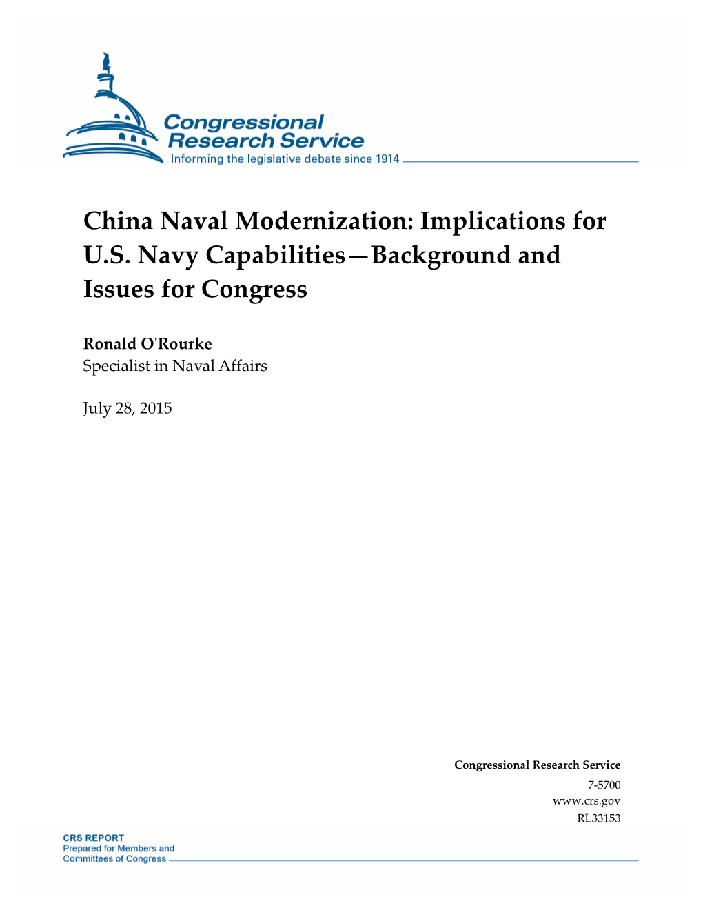 China Naval Modernization: Implications for U.S