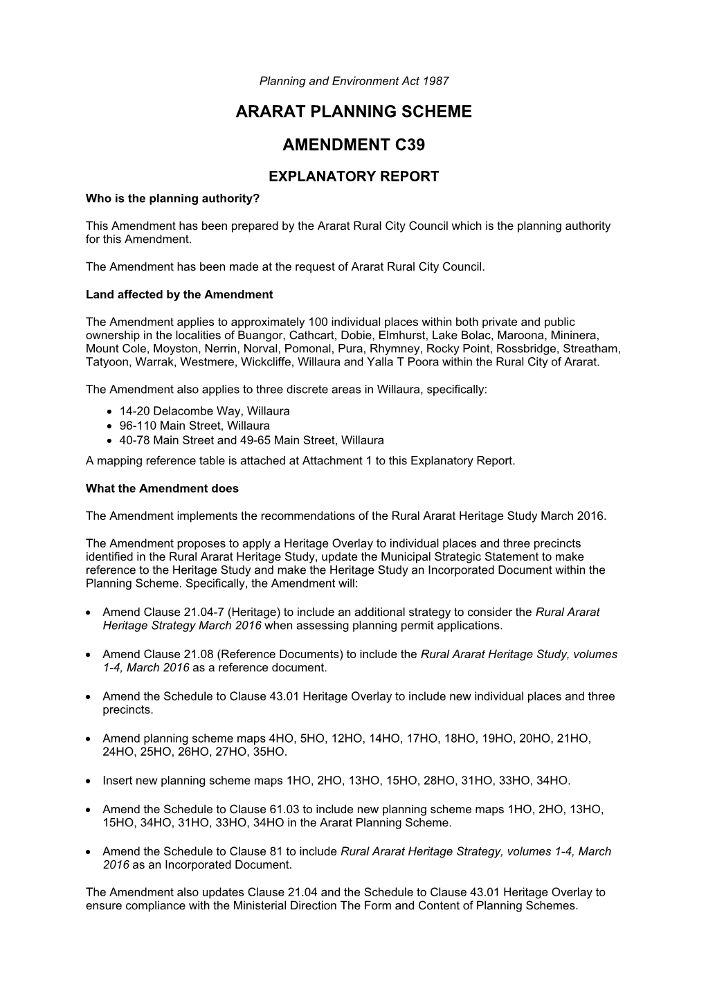 Ararat Planning Scheme Amendment C39