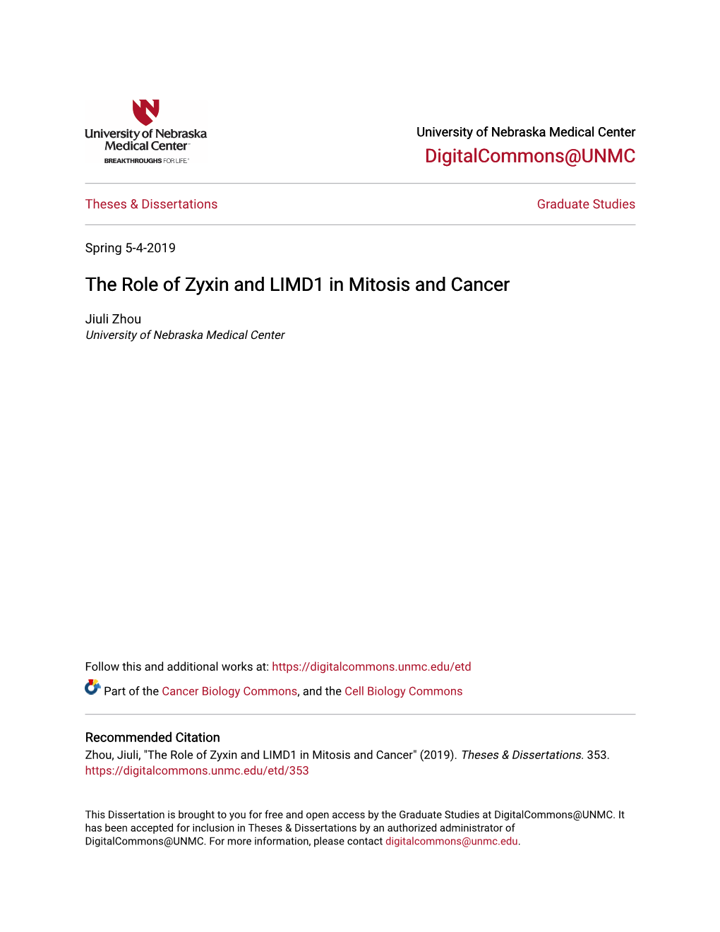 The Role of Zyxin and LIMD1 in Mitosis and Cancer