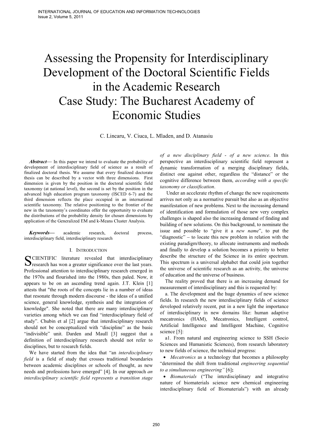 Assessing the Propensity for Interdisciplinary Development of The