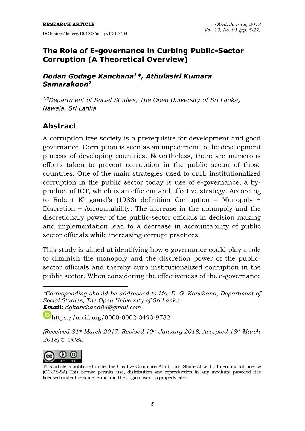 The Role of E-Governance in Curbing Public-Sector Corruption (A Theoretical Overview)