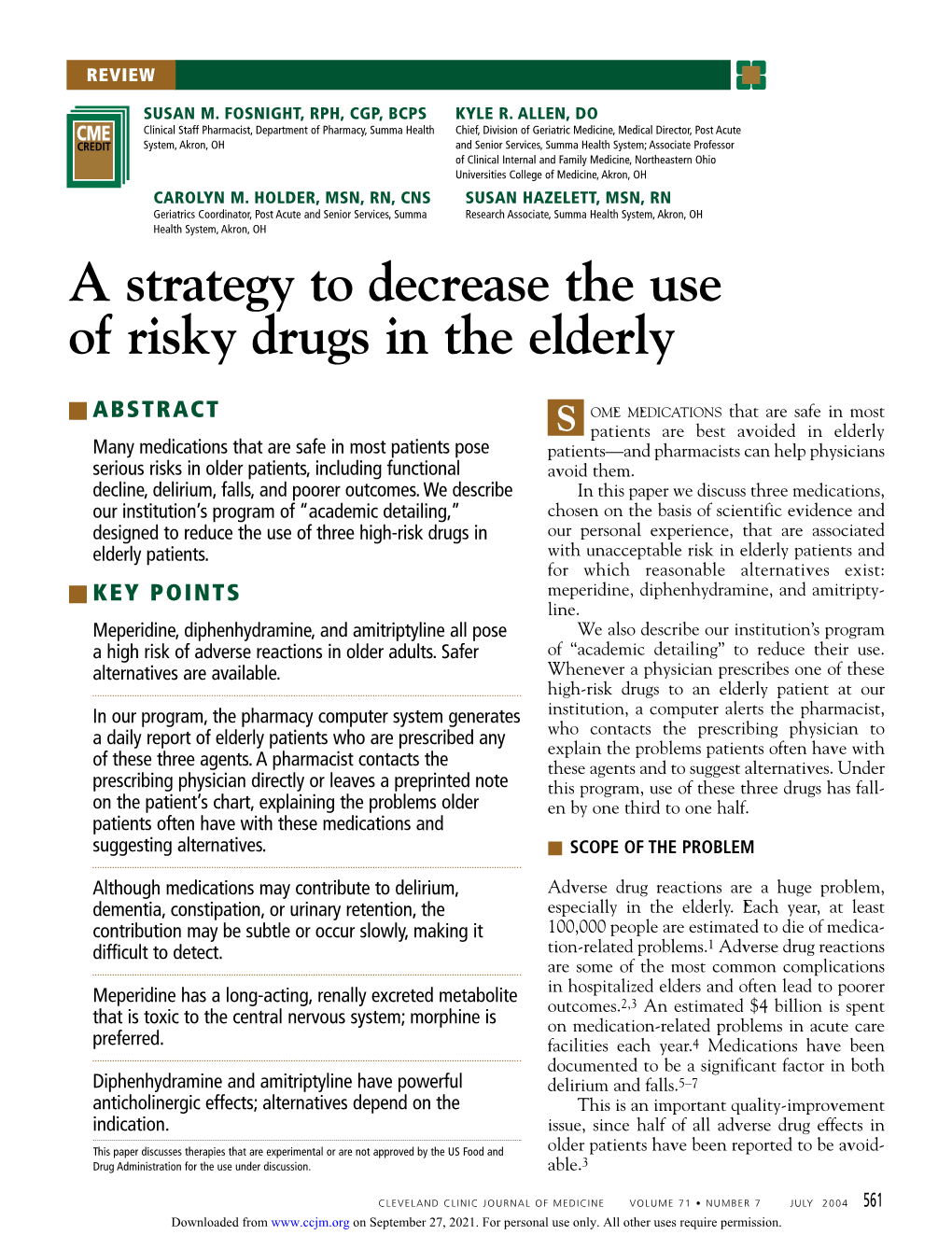 A Strategy to Decrease the Use of Risky Drugs in the Elderly