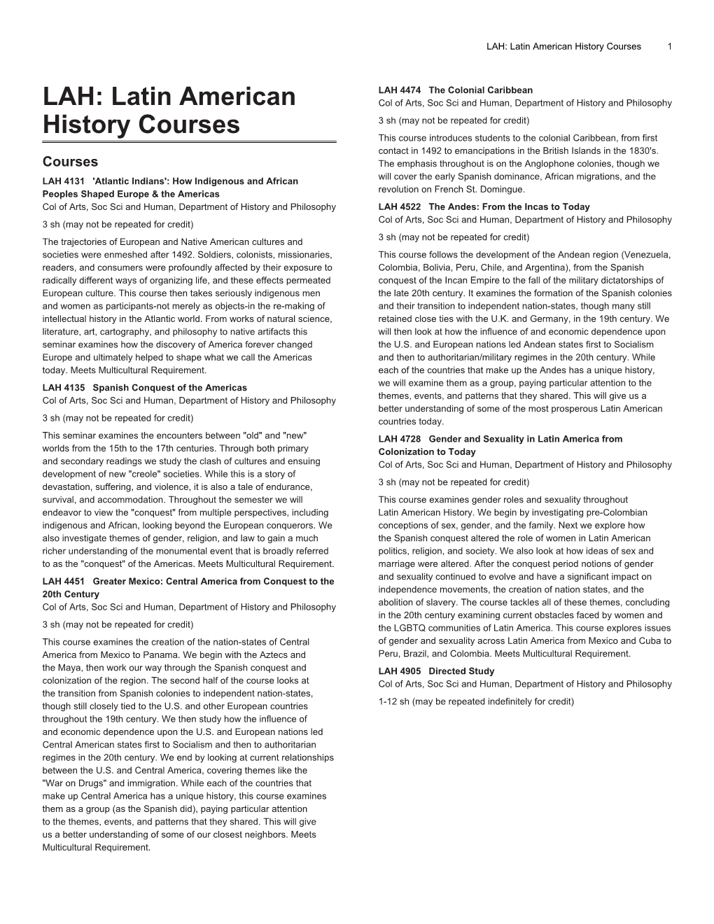 LAH: Latin American History Courses 1