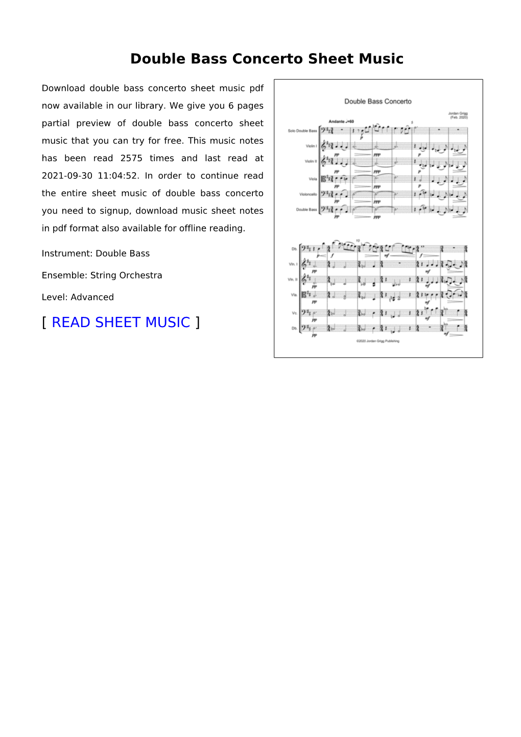 Double Bass Concerto Sheet Music