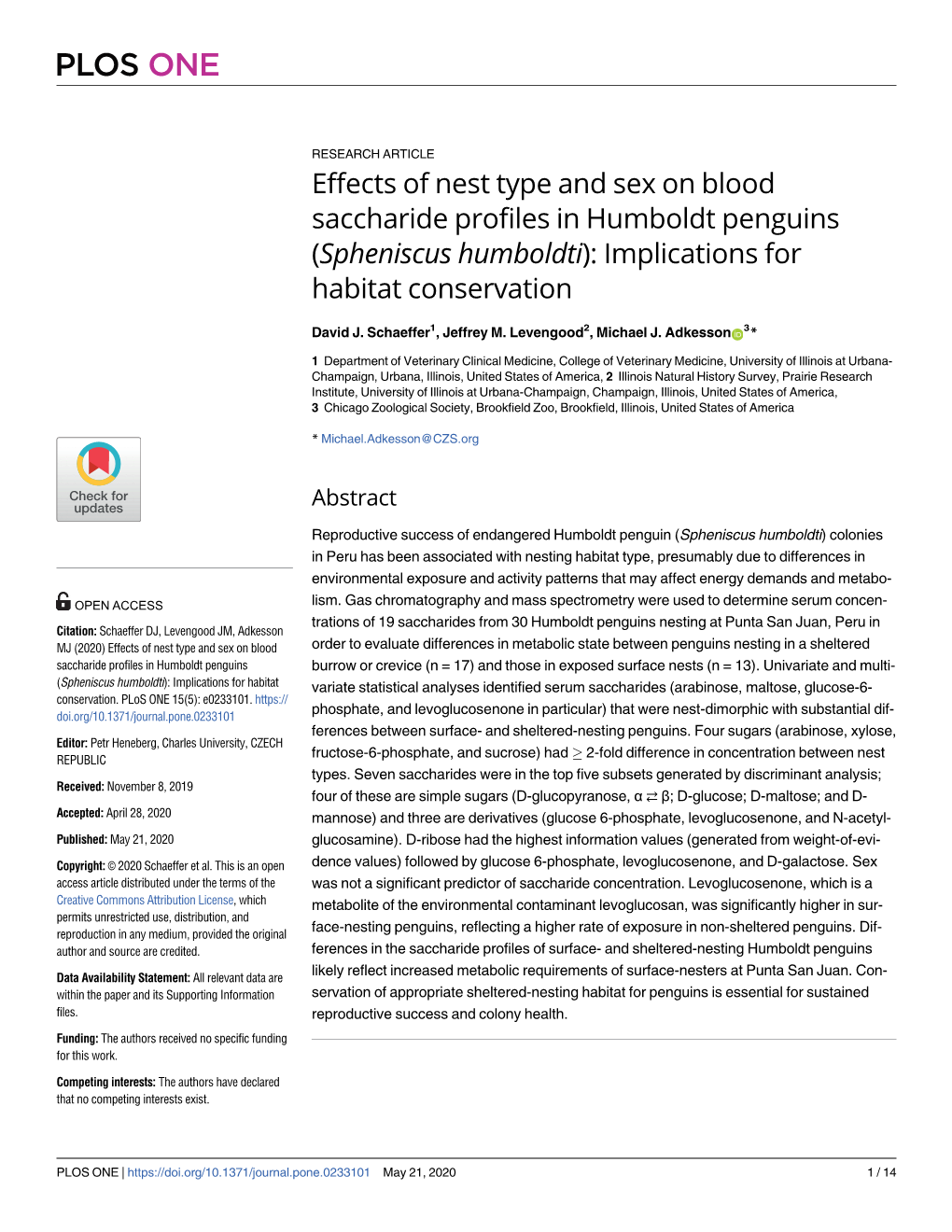 Spheniscus Humboldti): Implications for Habitat Conservation