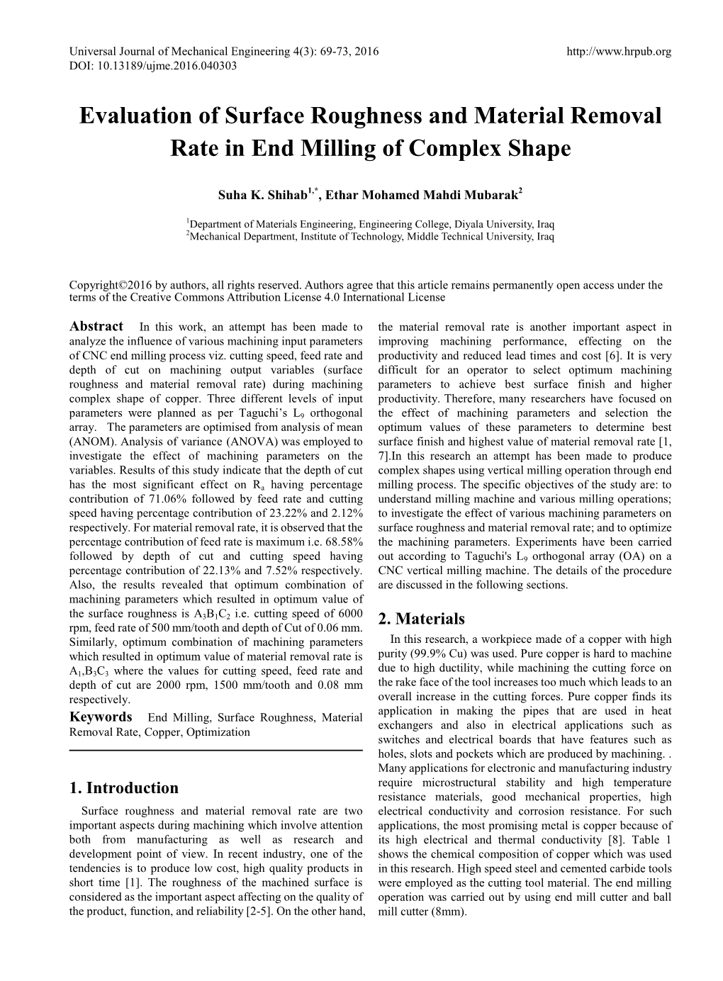 Evaluation of Surface Roughness and Material Removal Rate in End Milling of Complex Shape