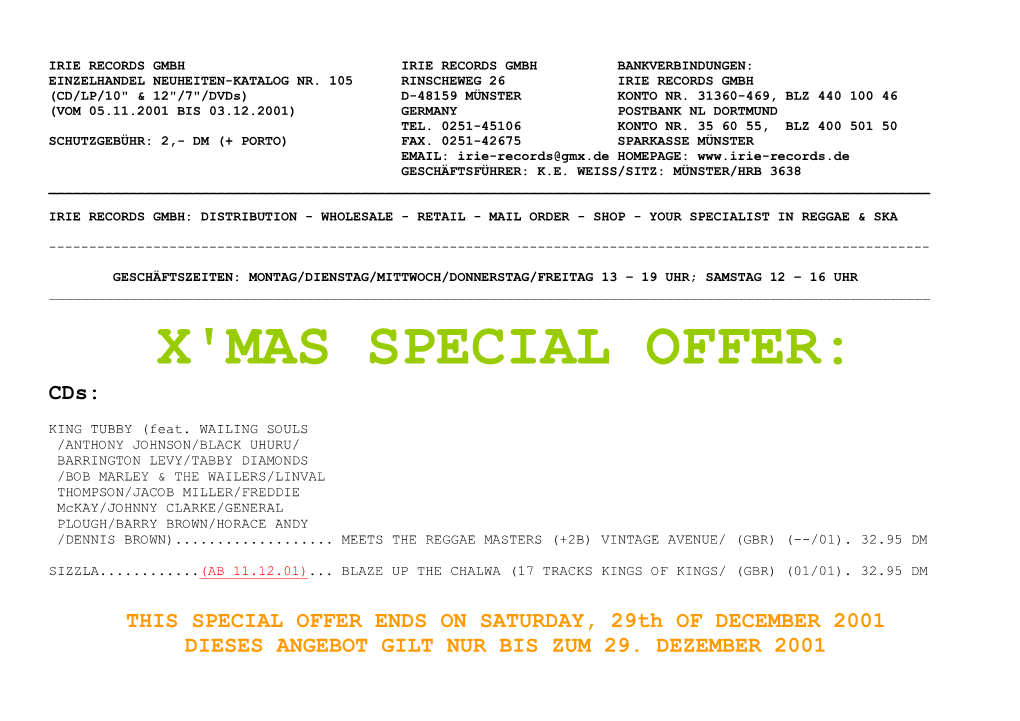 X'mas SPECIAL OFFER: Cds