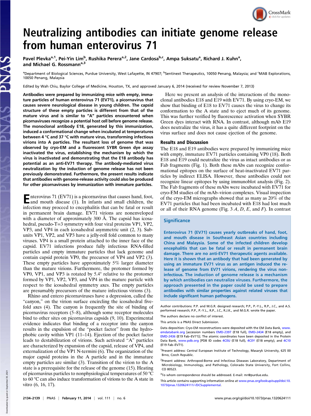 Neutralizing Antibodies Can Initiate Genome Release from Human Enterovirus 71