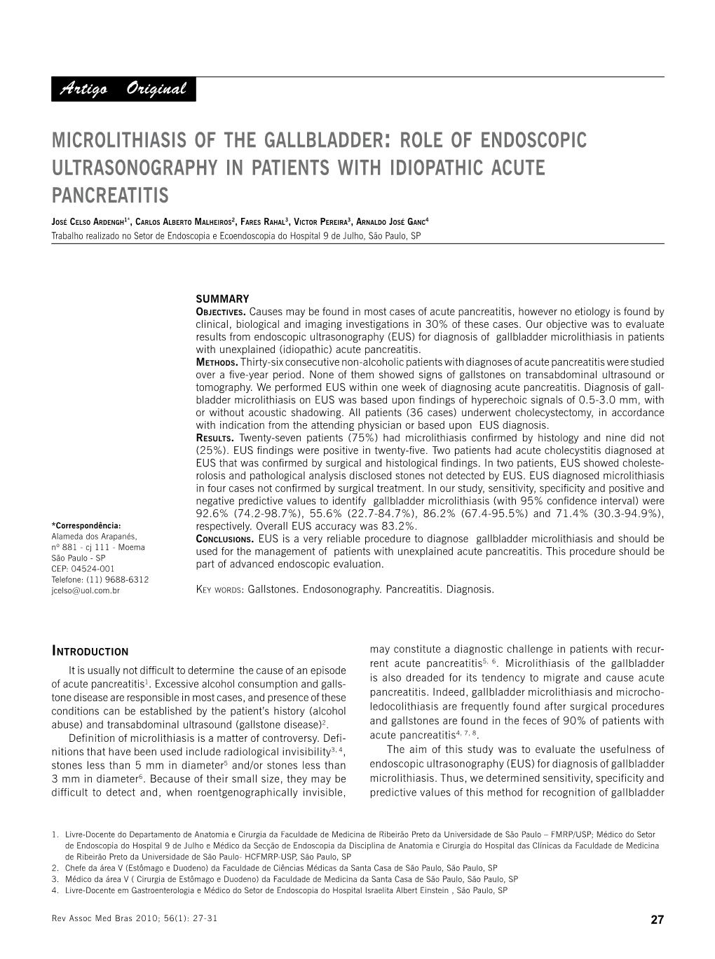 Microlithiasis of the Gallbladder: Role of Endoscopic Ultrasonography in Patients with Idiopathic Acute Pancreatitis