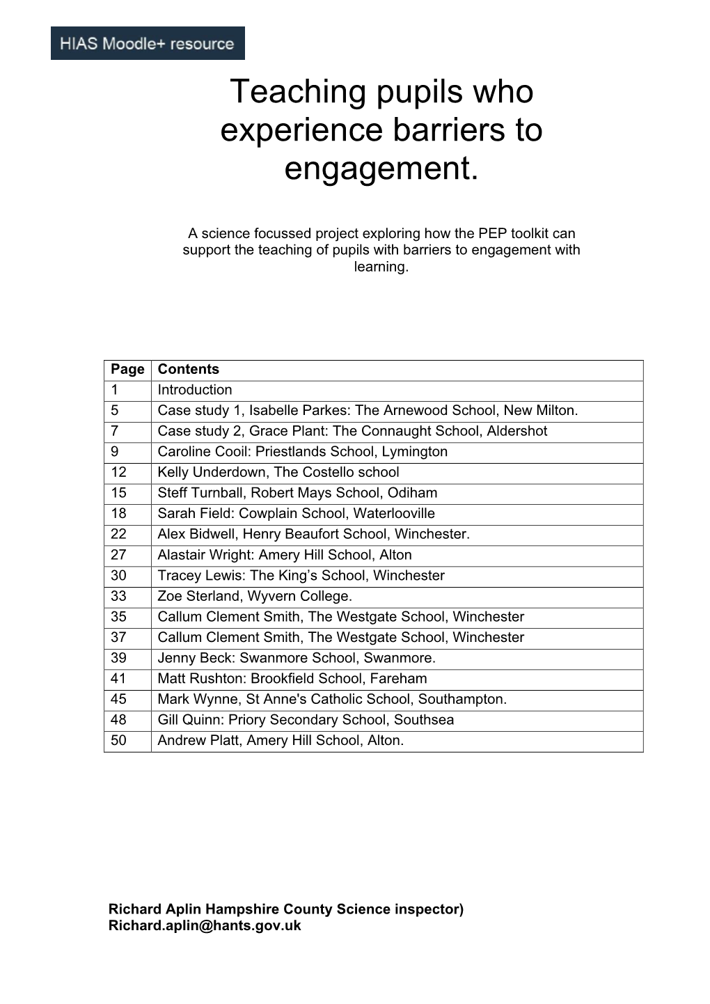 Teaching Pupils Who Experience Barriers to Engagement