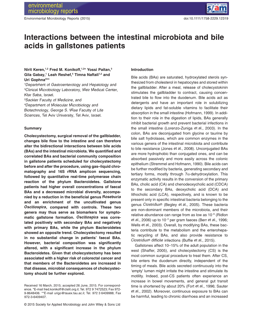 Interactions Between the Intestinal Microbiota and Bile Acids in Gallstones Patients