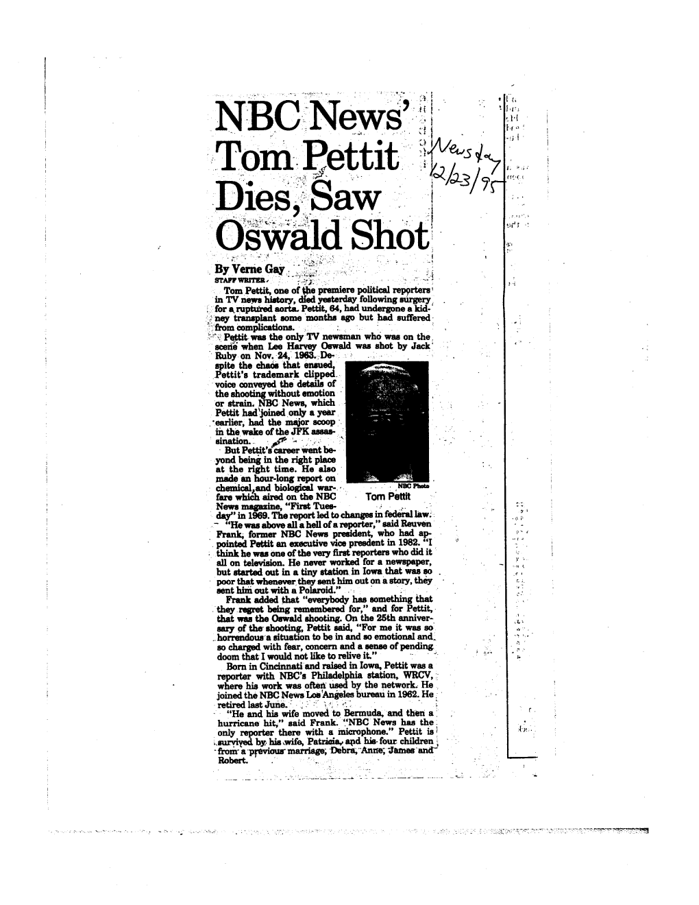 NBC News' Tom Pettit 'Nelisec, Les Saw Oswald Shot by Verne Gay