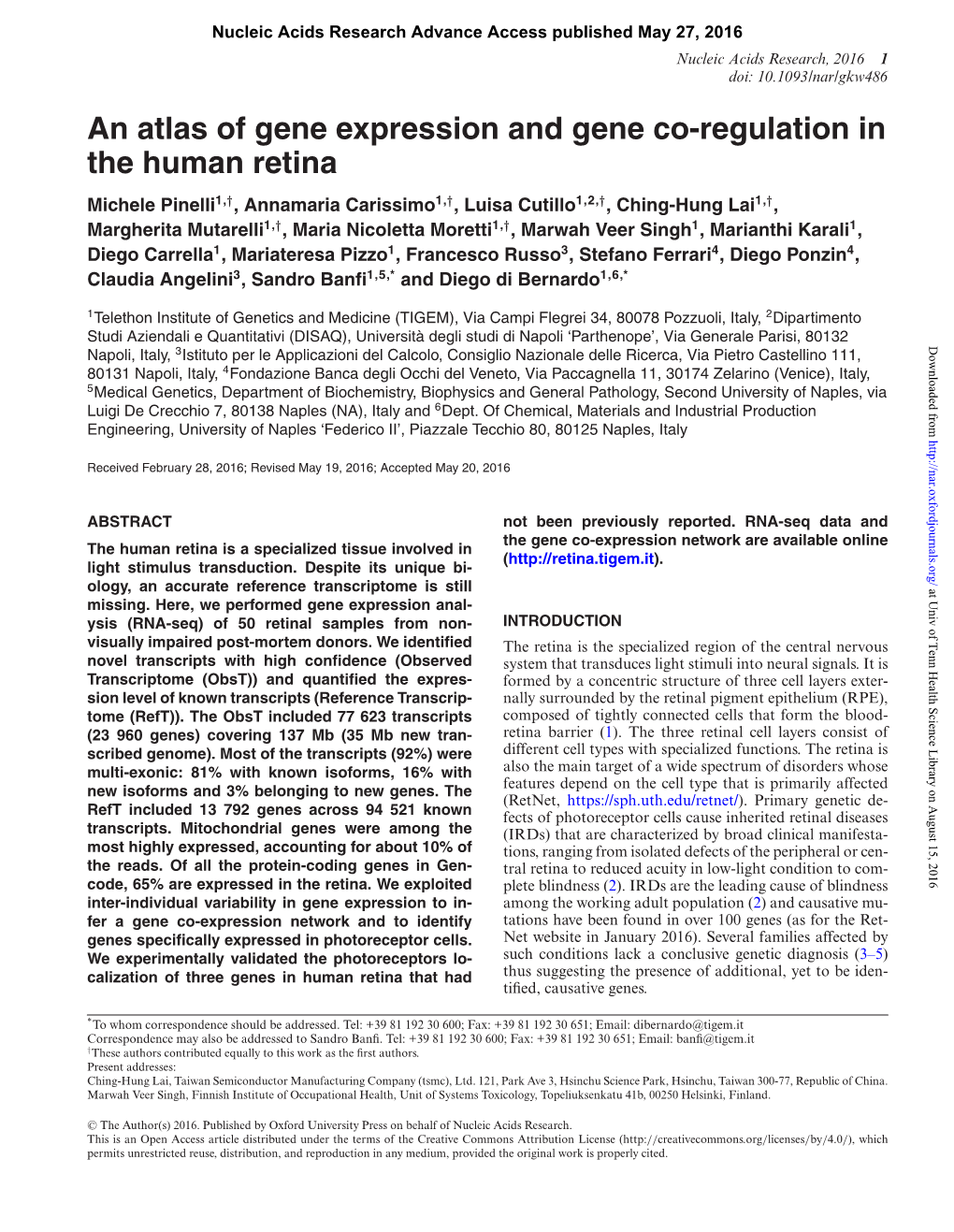 An Atlas of Gene Expression and Gene Co-Regulation in the Human Retina