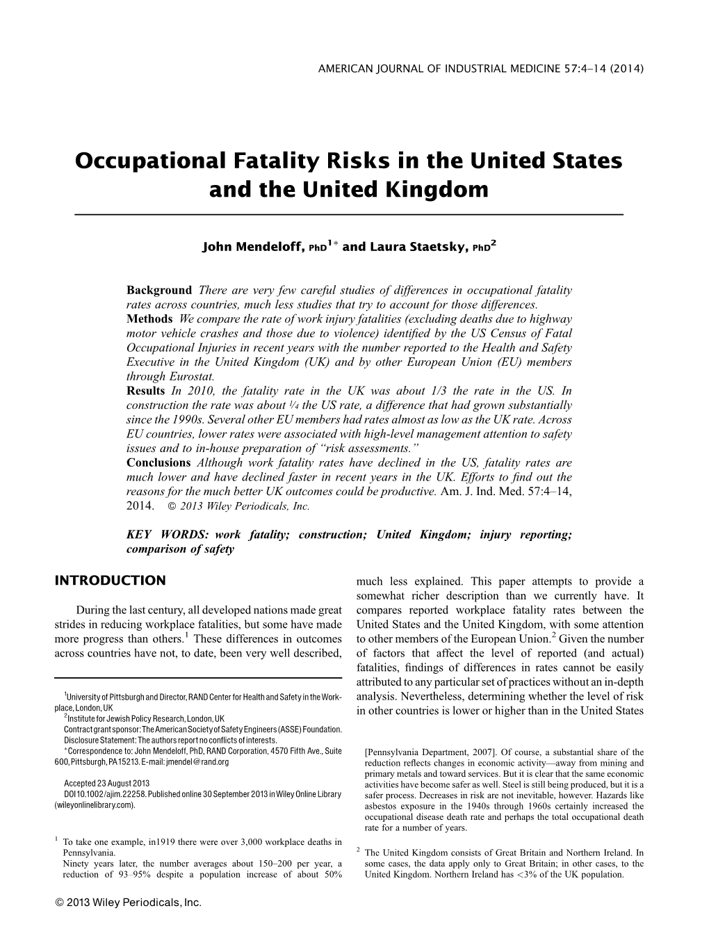 Occupational Fatality Risks in the United States and the United Kingdom