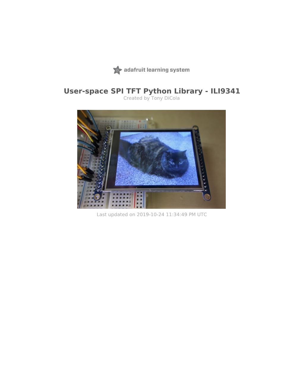 User-Space SPI TFT Python Library - ILI9341 Created by Tony Dicola