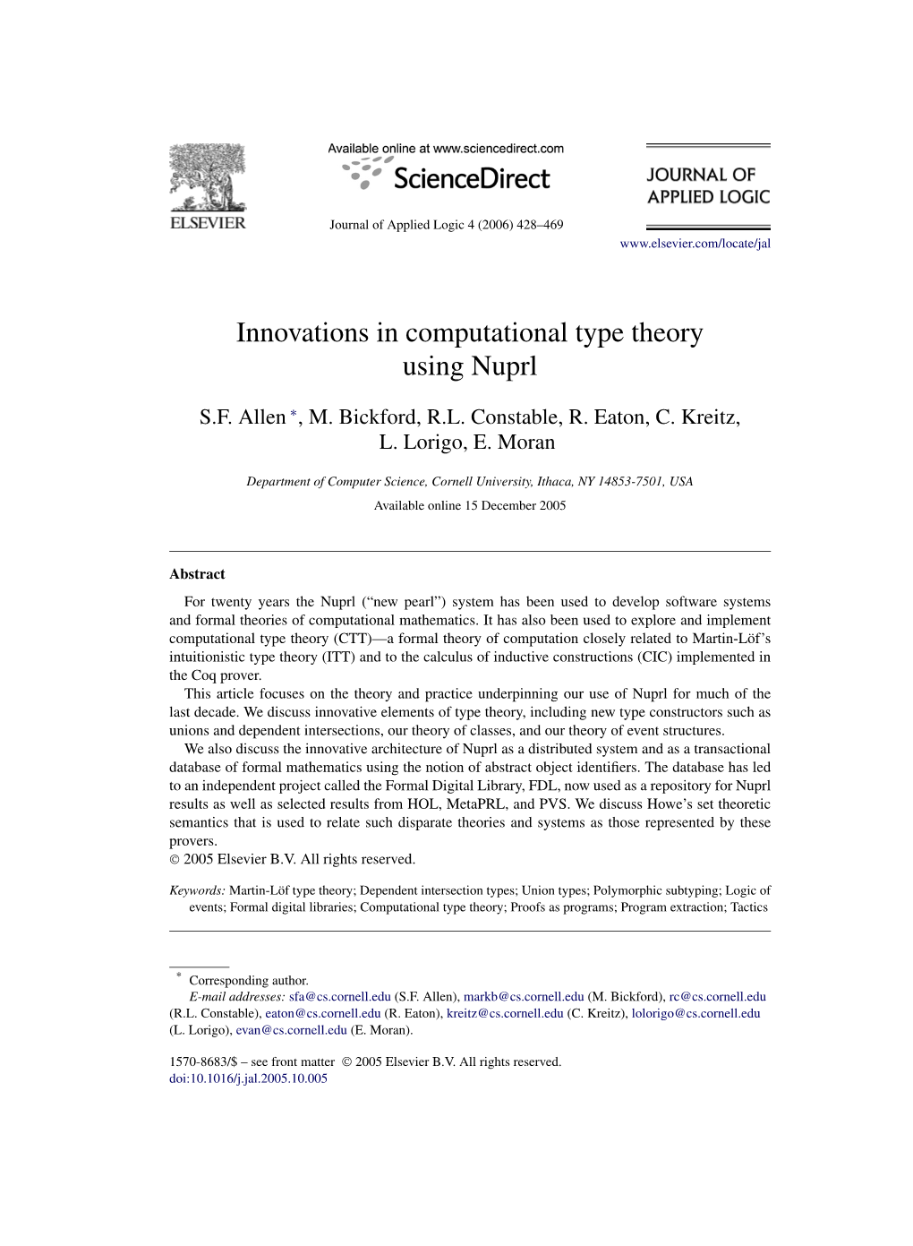 Innovations in Computational Type Theory Using Nuprl