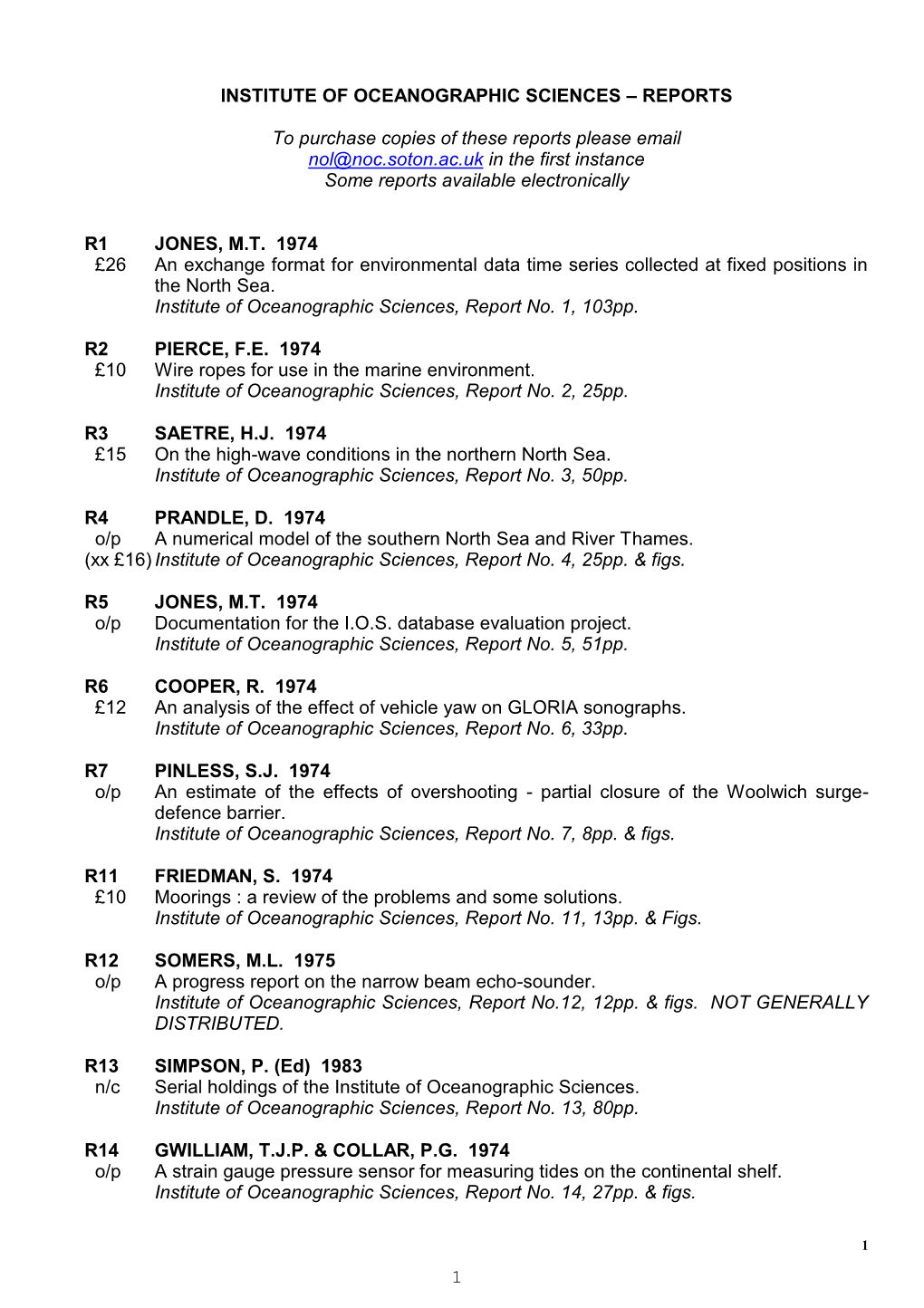 Institute of Oceanographic Sciences – Reports