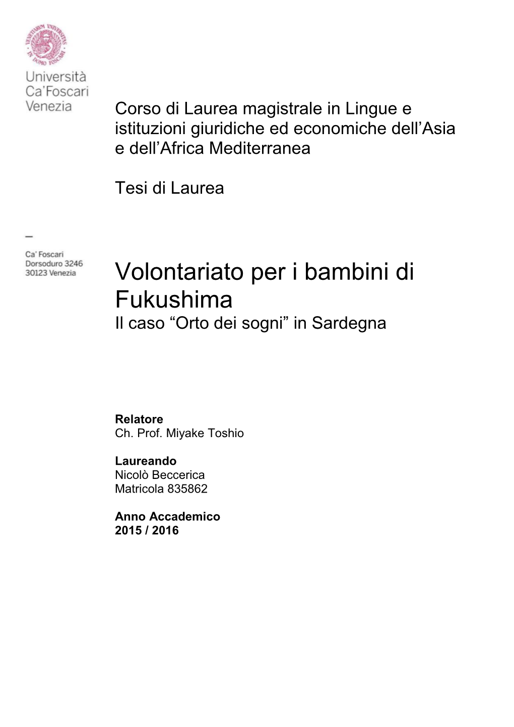 Volontariato Per I Bambini Di Fukushima Il Caso “Orto Dei Sogni” in Sardegna