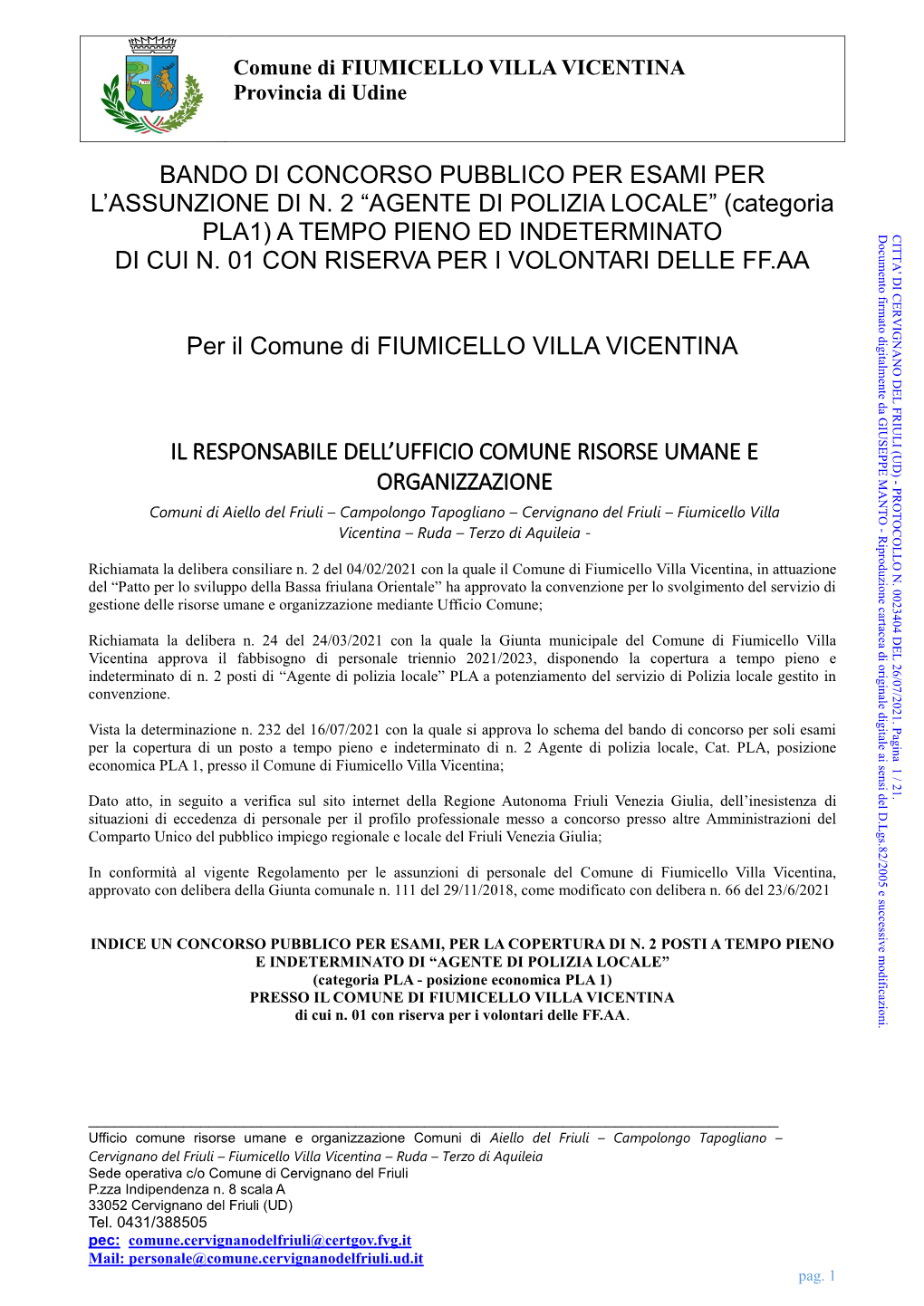 Bando Di Concorso Pubblico Per Esami Per L’Assunzione Di N