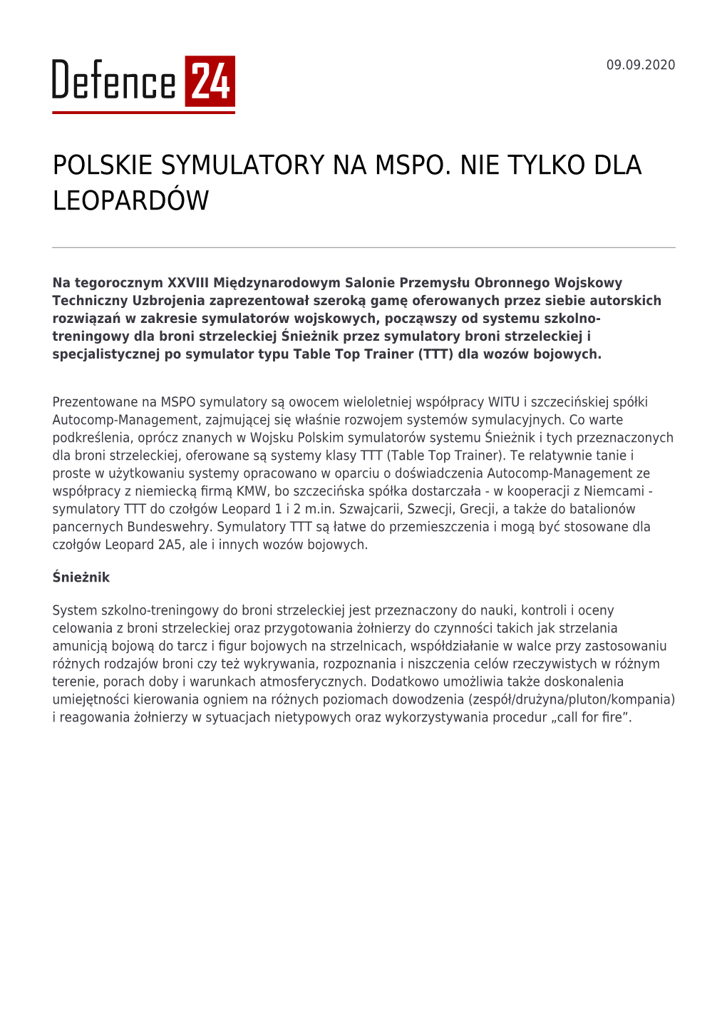 Polskie Symulatory Na Mspo. Nie Tylko Dla Leopardów