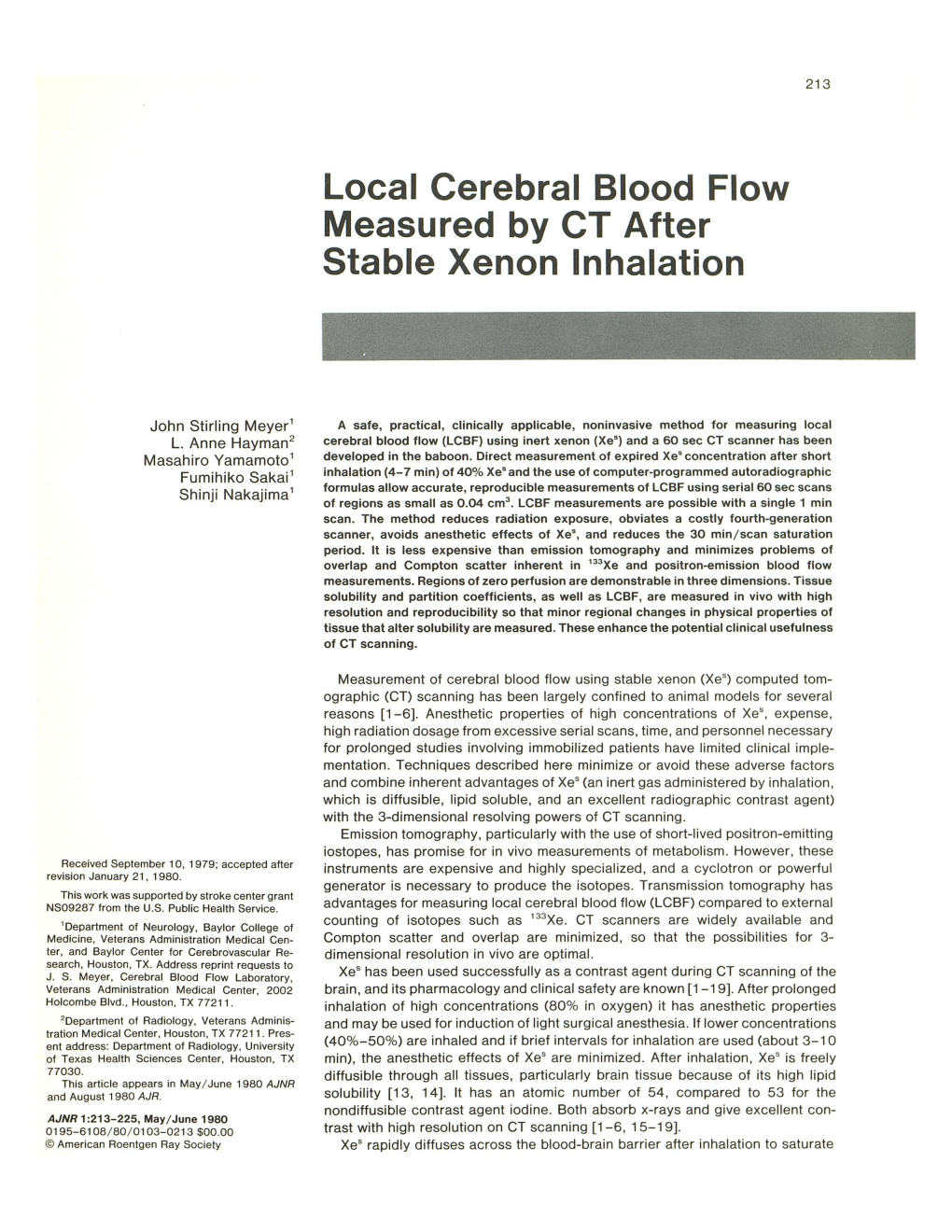 Local Cerebral Blood Flow Measured by CT After Stable Xenon Inhalation