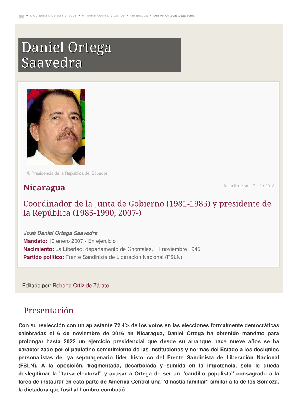 Nicaragua » Daniel Ortega Saavedra