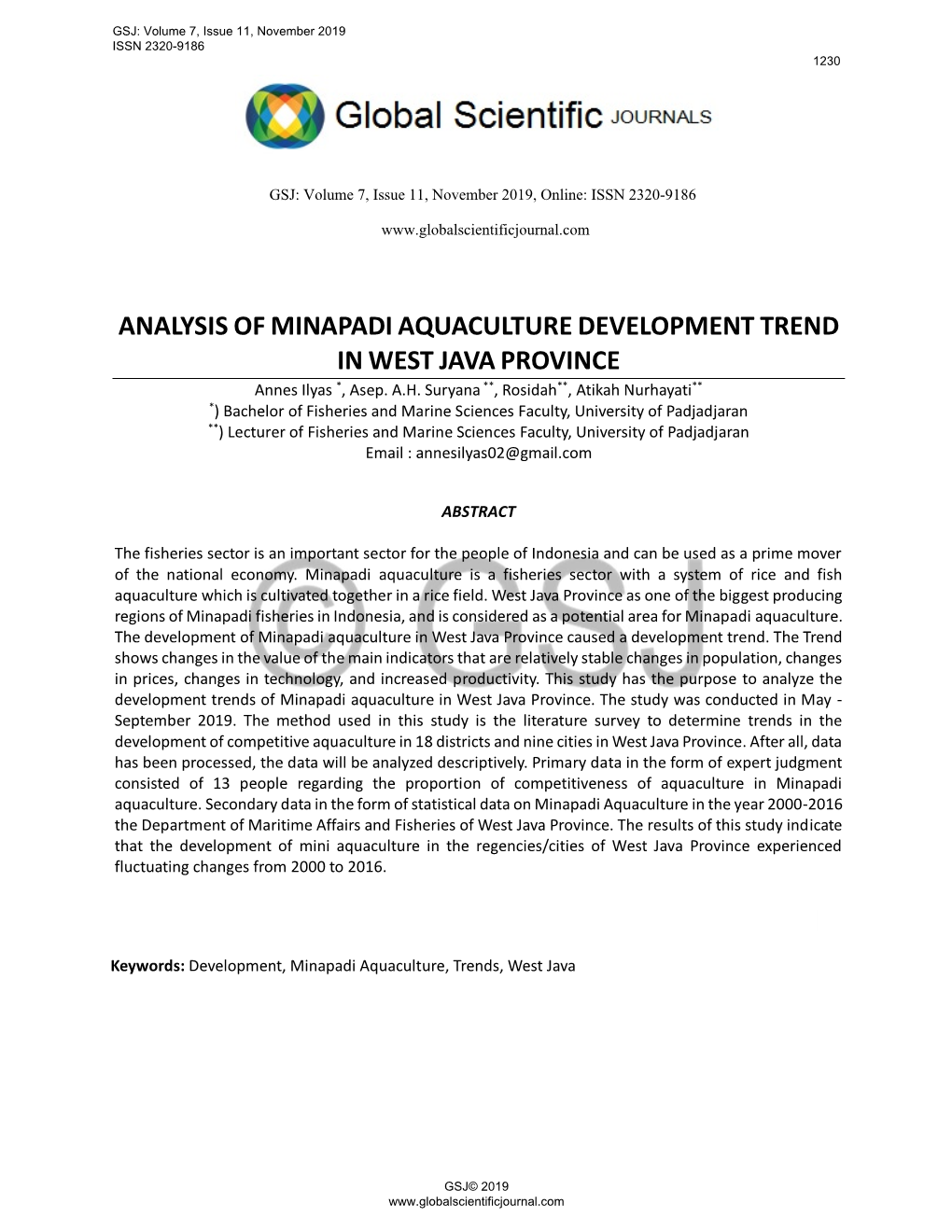 Analysis of Minapadiaquaculturedevelopment Trend in West Javaprovince