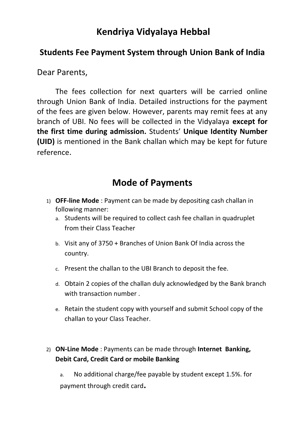 Students Fee Payment System Through Union Bank of India