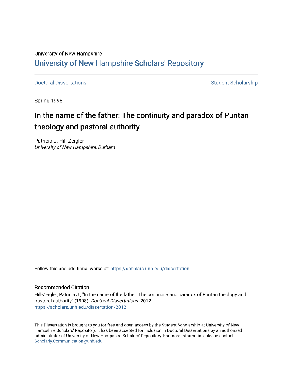 The Continuity and Paradox of Puritan Theology and Pastoral Authority