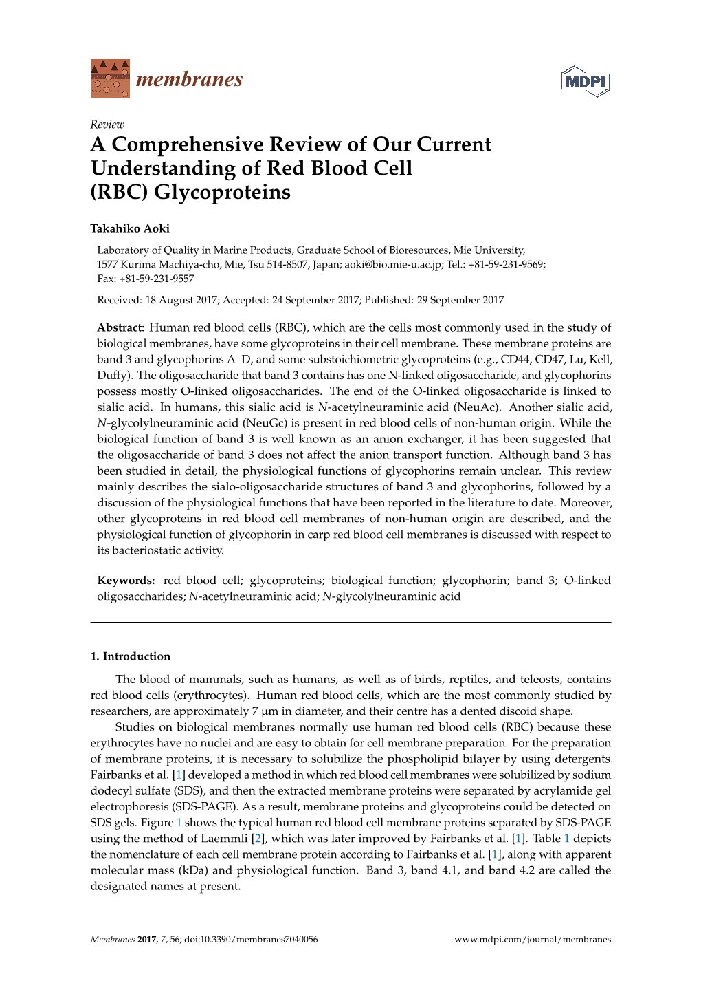 A Comprehensive Review of Our Current Understanding of Red Blood Cell (RBC) Glycoproteins