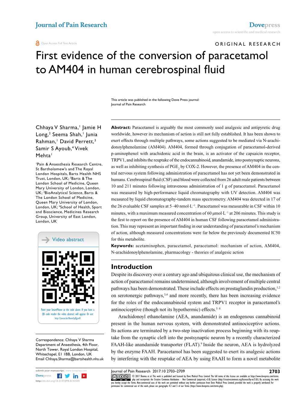 First Evidence of the Conversion of Paracetamol to AM404 in Human