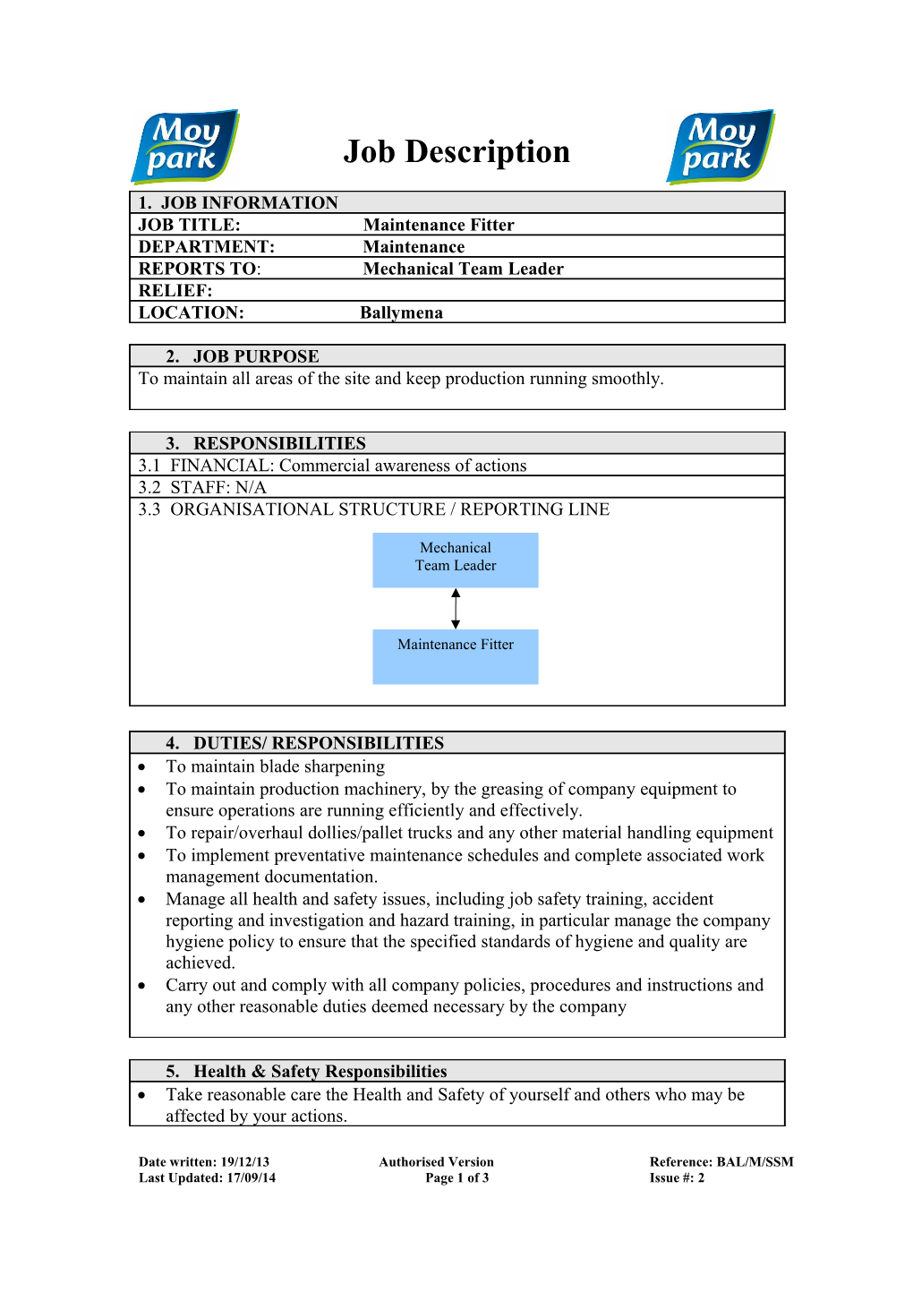 Date Written: 19/12/13 Authorised Version Reference: BAL/M/SSM