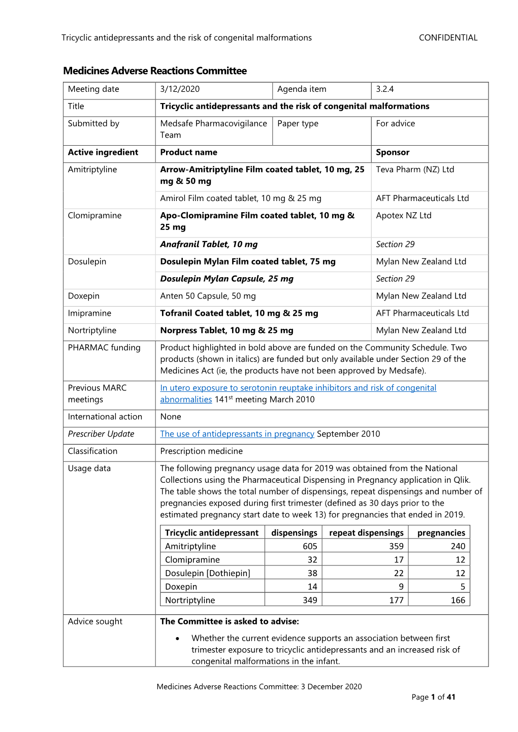 3,2,4 Tricyclic Antidepressants and the Risk of Congenital Malformation