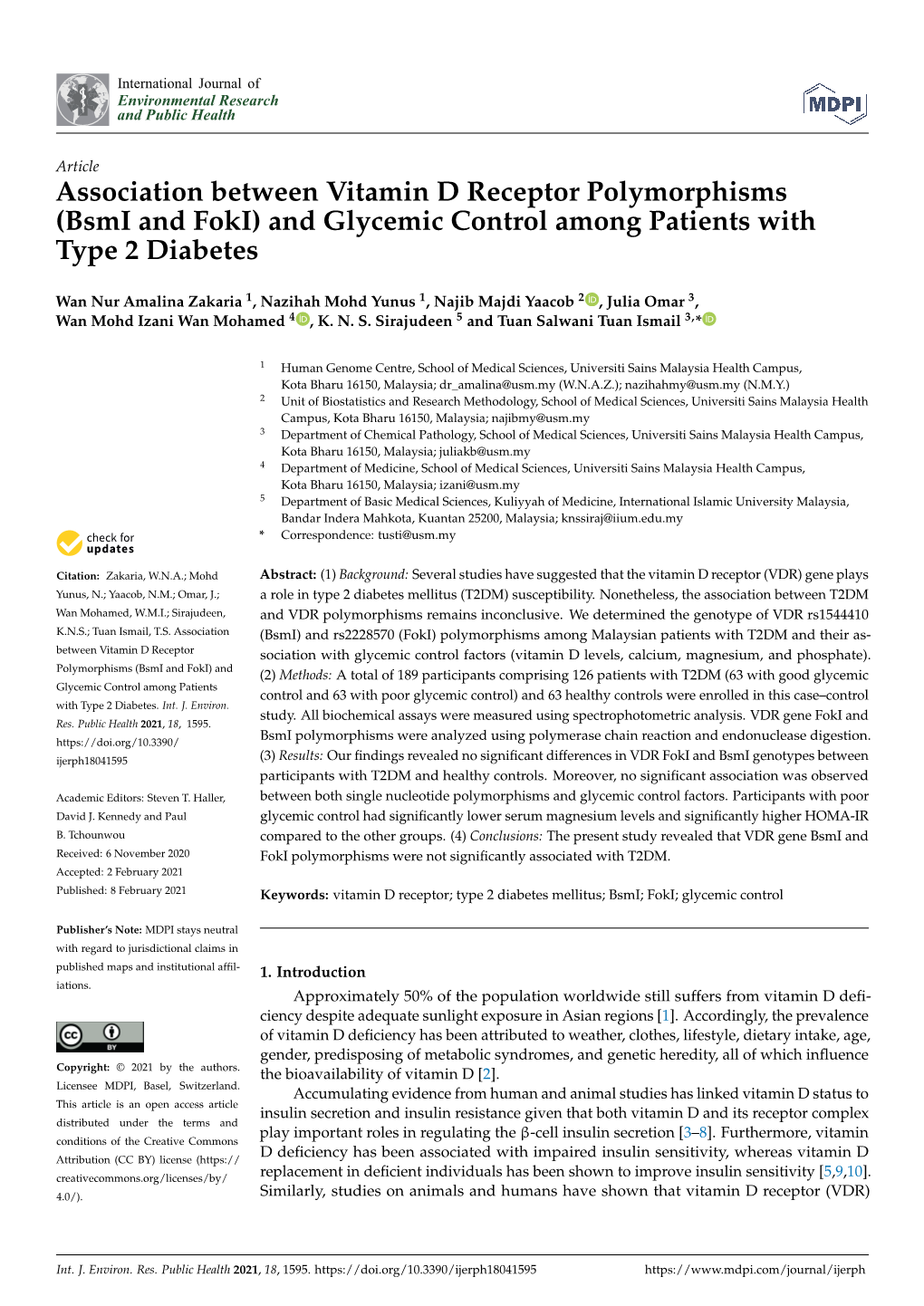 (Bsmi and Foki) and Glycemic Control Among Patients with Type 2 Diabetes