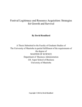 Festival Legitimacy and Resource Acquisition: Strategies for Growth and Survival