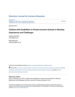 Children with Disabilities in Private Inclusive Schools in Mumbai: Experiences and Challenges