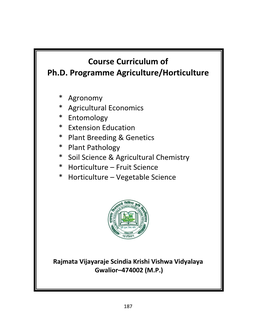 Course Curriculum of Ph.D. Programme Agriculture/Horticulture