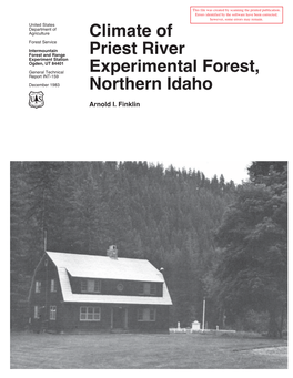 Climate of Priest River Experimental Forest, Northern Idaho