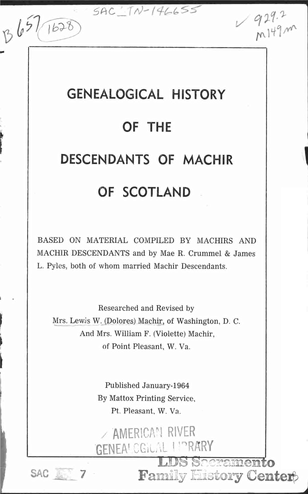 Genealogical History of the Descendants of Machir of Scotland