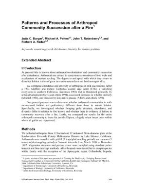 Patterns and Processes of Arthropod Community Succession After a Fire1