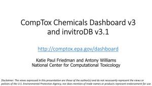 Comptox Chemicals Dashboard Version 3/2019