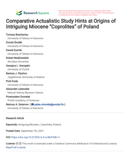 Comparative Actualistic Study Hints at Origins of Intriguing Miocene “Coprolites” of Poland