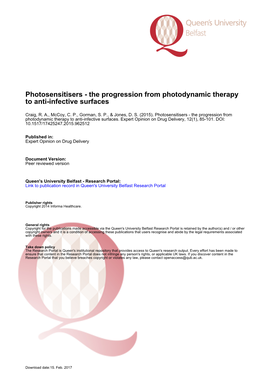 Photosensitisers - the Progression from Photodynamic Therapy to Anti-Infective Surfaces
