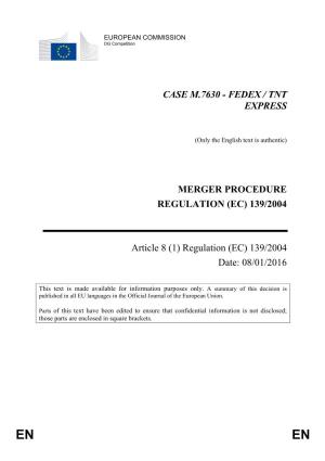 Case M.7630 - Fedex / Tnt Express