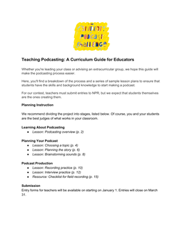 Teaching Podcasting: a Curriculum Guide for Educators