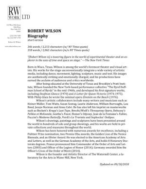 ROBERT WILSON Biography Short Version