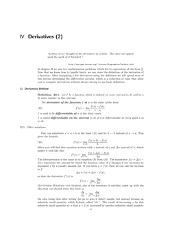 IV. Derivatives (2)
