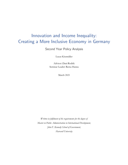 Innovation and Income Inequality: Creating a More Inclusive Economy in Germany