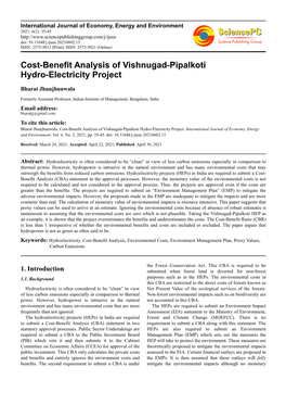 Cost-Benefit Analysis of Vishnugad-Pipalkoti Hydro-Electricity Project